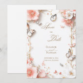 Vlinders en bloemen Bewaar de datum Kaart (Voorkant / Achterkant)