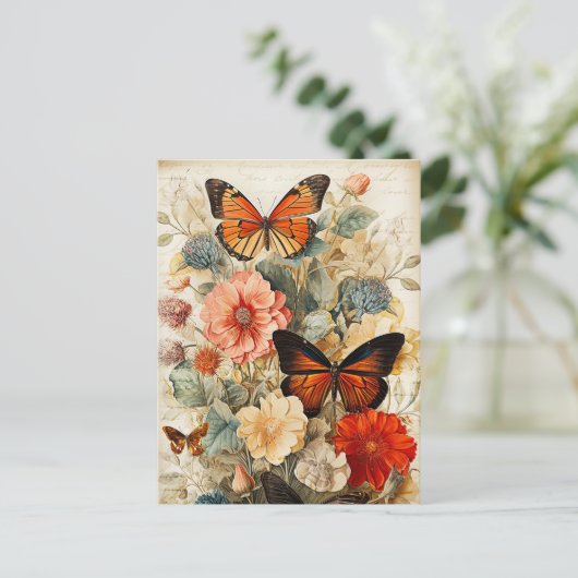vlinders en bloemen briefkaart (Staand voorkant)