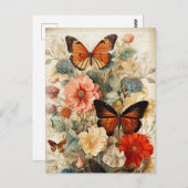 vlinders en bloemen briefkaart (Voorkant / Achterkant)