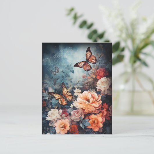  vlinders en bloemen briefkaart (Staand voorkant)