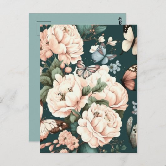 Vlinders en bloemen briefkaart (Voorkant / Achterkant)