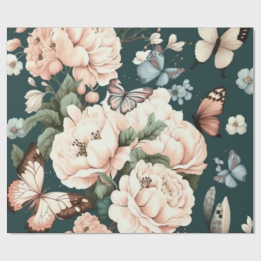 Vlinders en bloemen cadeaupapier (Vlak)