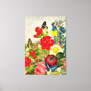 vlinders en bloemen canvas afdruk