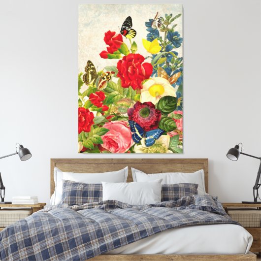 vlinders en bloemen canvas afdruk (Insitu (Slaapkamer))