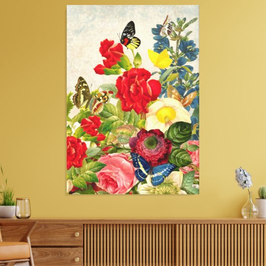 vlinders en bloemen canvas afdruk (Insitu (Woonkamer))