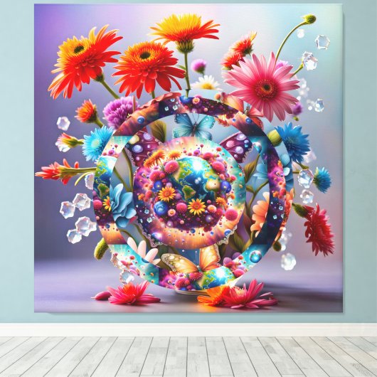 Vlinders en Bloemen Canvas Afdruk (Insitu (Houten vloer))