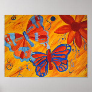 vlinders en bloemen Canvas Afdrukken Poster