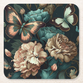 Vlinders en bloemen donker klassiek ontwerp kartonnen onderzetters