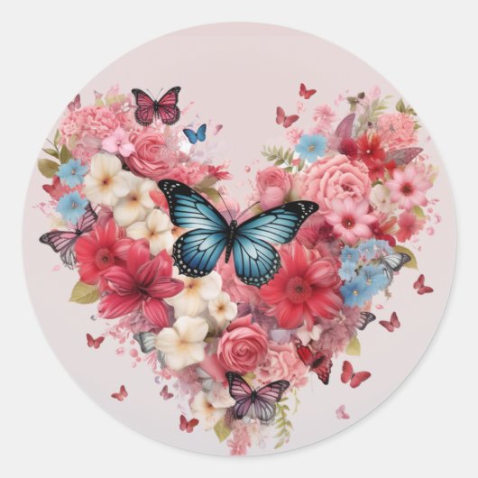 Vlinders en bloemen Hartlabels Ronde Sticker (Voorkant)