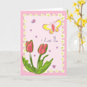 Vlinders en bloemen "Ik hou van je" Wenskaart Kaart (Gele Bloem)