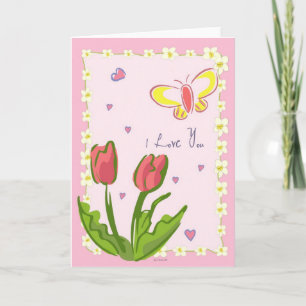Vlinders en bloemen "Ik hou van je" Wenskaart Kaart