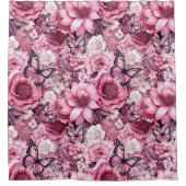Vlinders en bloemen in verschillende tinten roze douchegordijn (Voorkant)
