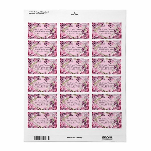 Vlinders en bloemen in verschillende tinten roze etiket (Full Sheet)