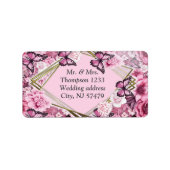 Vlinders en bloemen in verschillende tinten roze etiket (Voorkant)