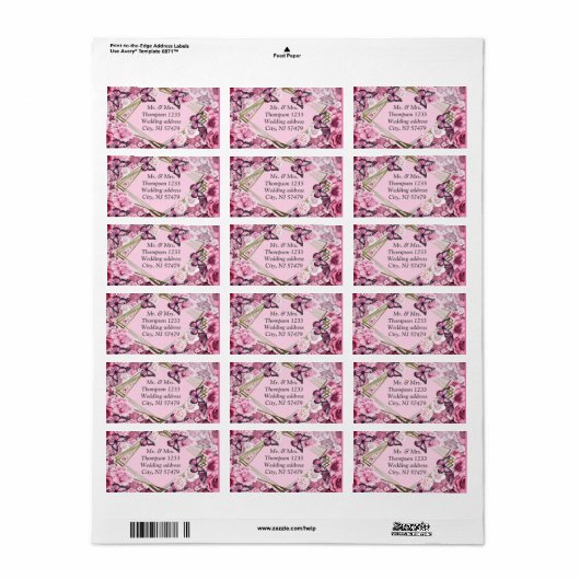 Vlinders en bloemen in verschillende tinten roze etiket (Full Sheet)
