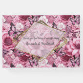 Vlinders en bloemen in verschillende tinten roze gastenboek (Achterkant)