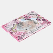 Vlinders en bloemen in verschillende tinten roze gastenboek (Hoek)