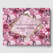 Vlinders en bloemen in verschillende tinten roze gastenboek (Achterkant)