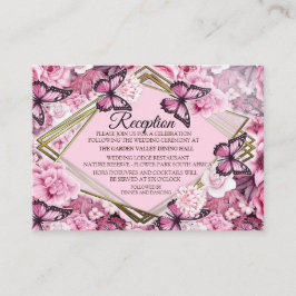 Vlinders en bloemen in verschillende tinten roze informatiekaartje