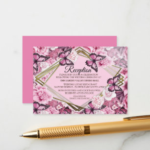 Vlinders en bloemen in verschillende tinten roze informatiekaartje