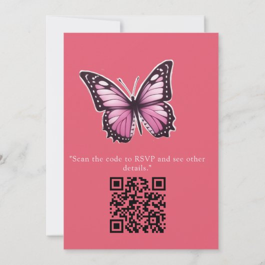 Vlinders en bloemen in verschillende tinten roze kaart (Achterkant)