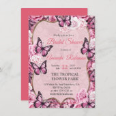 Vlinders en bloemen in verschillende tinten roze kaart (Voorkant / Achterkant)