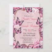 Vlinders en bloemen in verschillende tinten roze kaart (Voorkant)