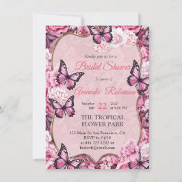 Vlinders en bloemen in verschillende tinten roze kaart