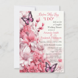 Vlinders en bloemen in verschillende tinten roze kaart