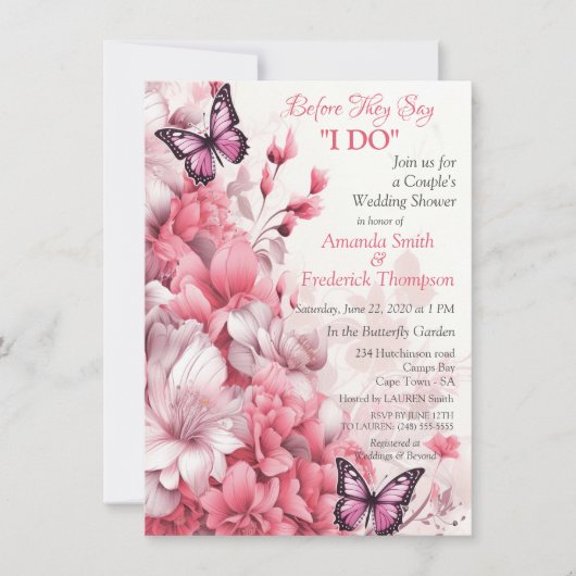 Vlinders en bloemen in verschillende tinten roze kaart (Voorkant)