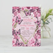 Vlinders en bloemen in verschillende tinten roze kaart (Staand voorkant)