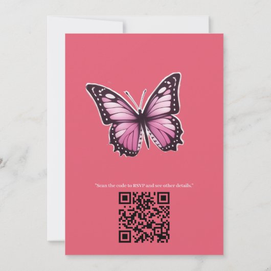 Vlinders en bloemen in verschillende tinten roze kaart (Achterkant)