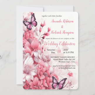 Vlinders en bloemen in verschillende tinten roze kaart