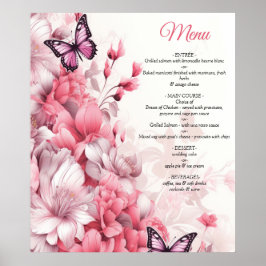 Vlinders en bloemen in verschillende tinten roze poster