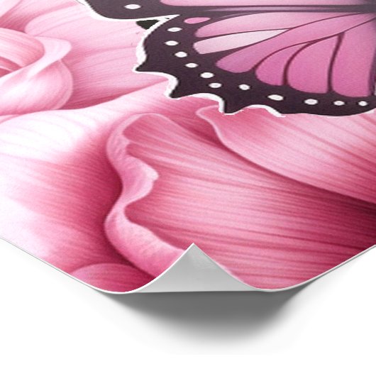 Vlinders en bloemen in verschillende tinten roze poster (Hoek)