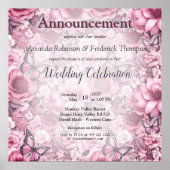Vlinders en bloemen in verschillende tinten roze poster (Voorkant)