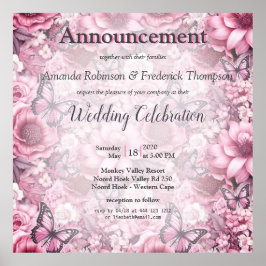 Vlinders en bloemen in verschillende tinten roze poster