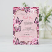 Vlinders en bloemen in verschillende tinten roze RSVP kaartje (Staand voorkant)