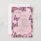Vlinders en bloemen in verschillende tinten roze RSVP kaartje (Voorkant)