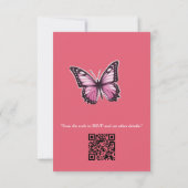 Vlinders en bloemen in verschillende tinten roze RSVP kaartje (Achterkant)