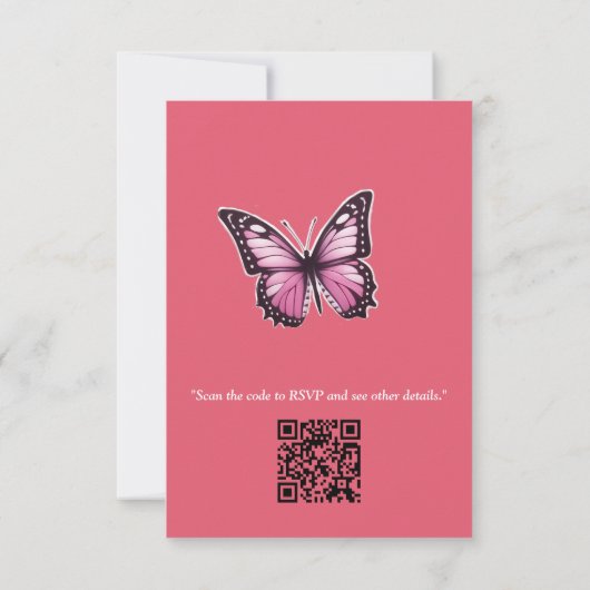 Vlinders en bloemen in verschillende tinten roze RSVP kaartje (Achterkant)