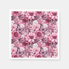 Vlinders en bloemen in verschillende tinten roze servet