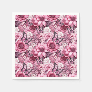 Vlinders en bloemen in verschillende tinten roze servet