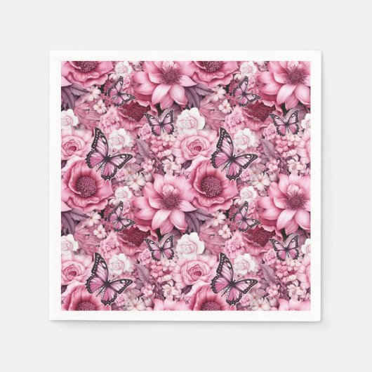 Vlinders en bloemen in verschillende tinten roze servet (Voorkant)