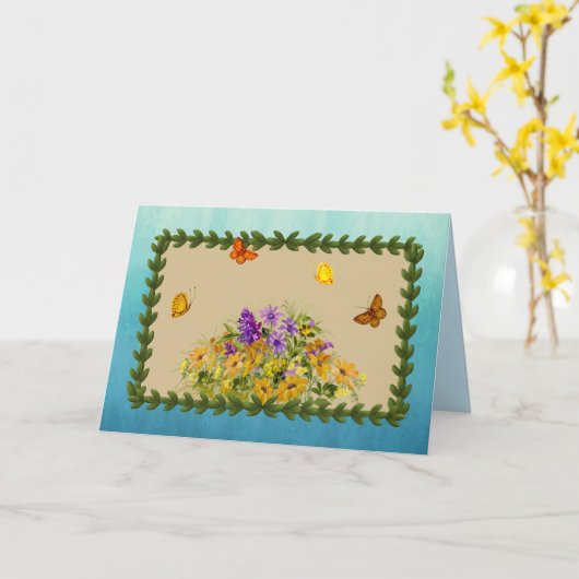 Vlinders en Bloemen Kaart (Gele Bloem)