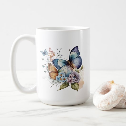 Vlinders en bloemen koffiemok (Met donut)
