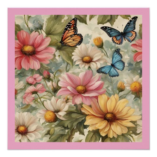 Vlinders en bloemen kunst perfect poster (Voorkant)