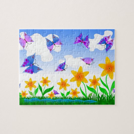 Vlinders en bloemen legpuzzel (Horizontaal)