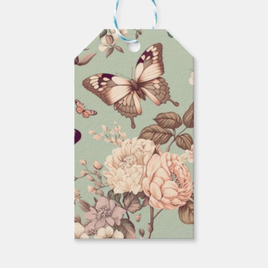 Vlinders en bloemen licht groene decoratie cadeaulabel (Voorkant)