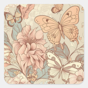 Vlinders en bloemen licht sinaasappel eWatch Vierkante Sticker
